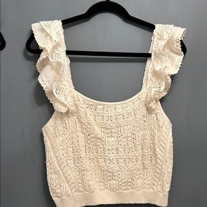 Anthropologie Cream Ruffled Ribbed Tank Top